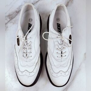 DKNY White Leather Derby Oxford Brogue Wingtip Golf Shoes Sneakers, Sz 11